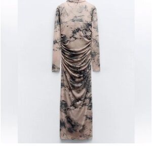 Zara tulle cream Marble Print Long Sleeve Dress